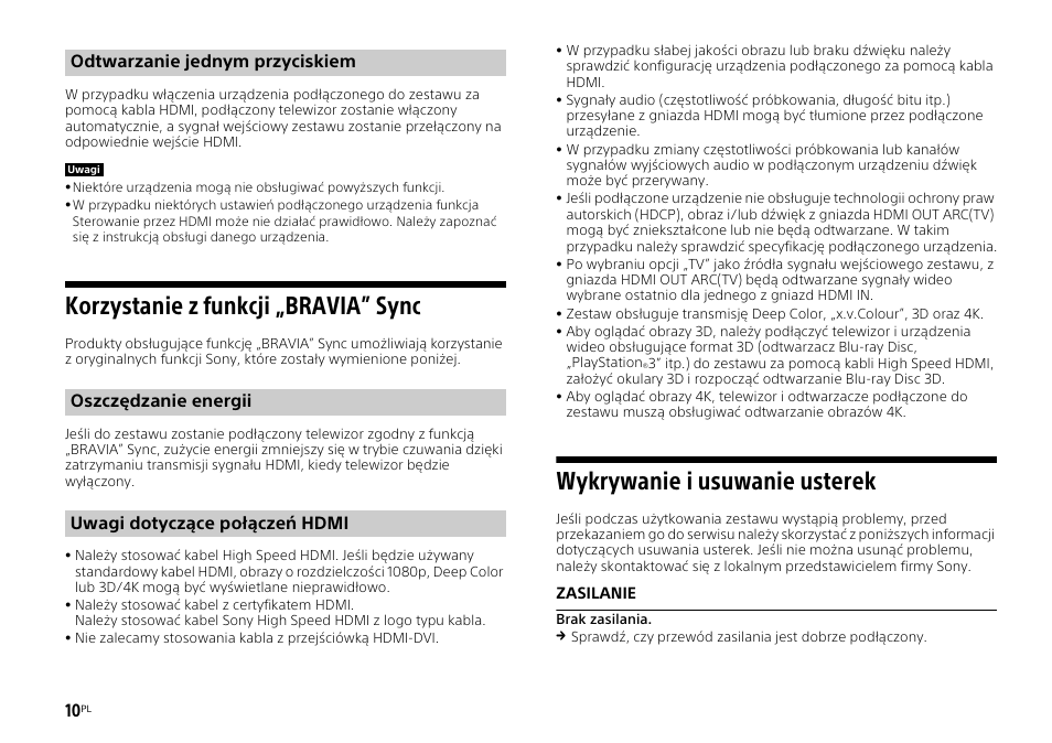 Korzystanie z funkcji „bravia” sync, Wykrywanie i usuwanie usterek | Sony HT-ST3 User Manual | Page 98 / 115