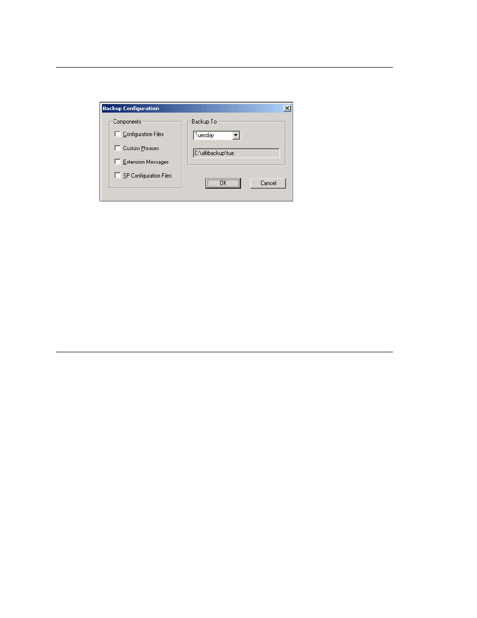 Backing up files, Scheduling backups, Backing up files scheduling backups | AltiGen comm ACM 5.1 User Manual | Page 403 / 454