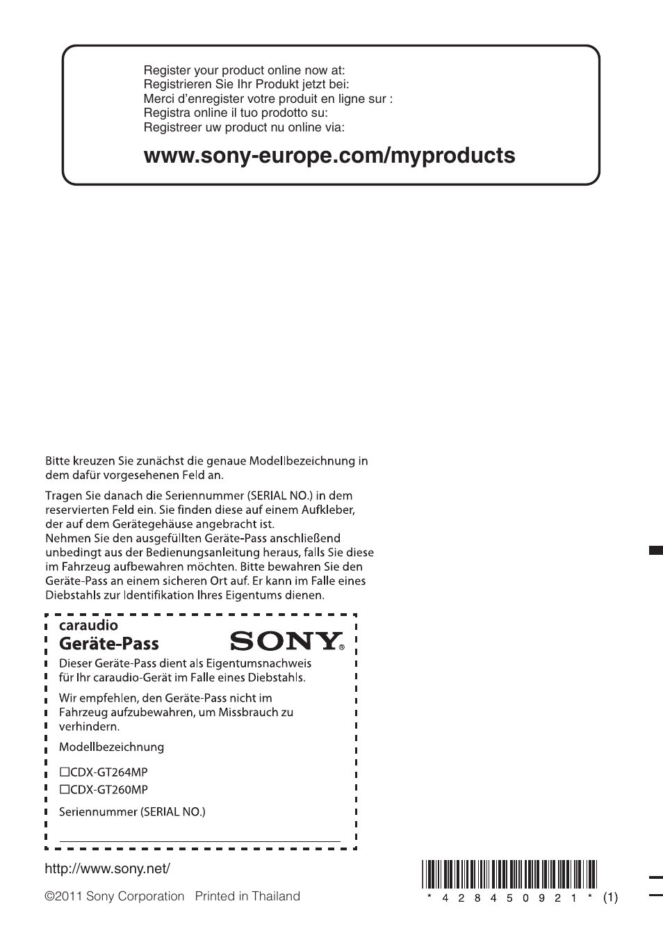Sony CDX-GT264MP User Manual | Page 100 / 100