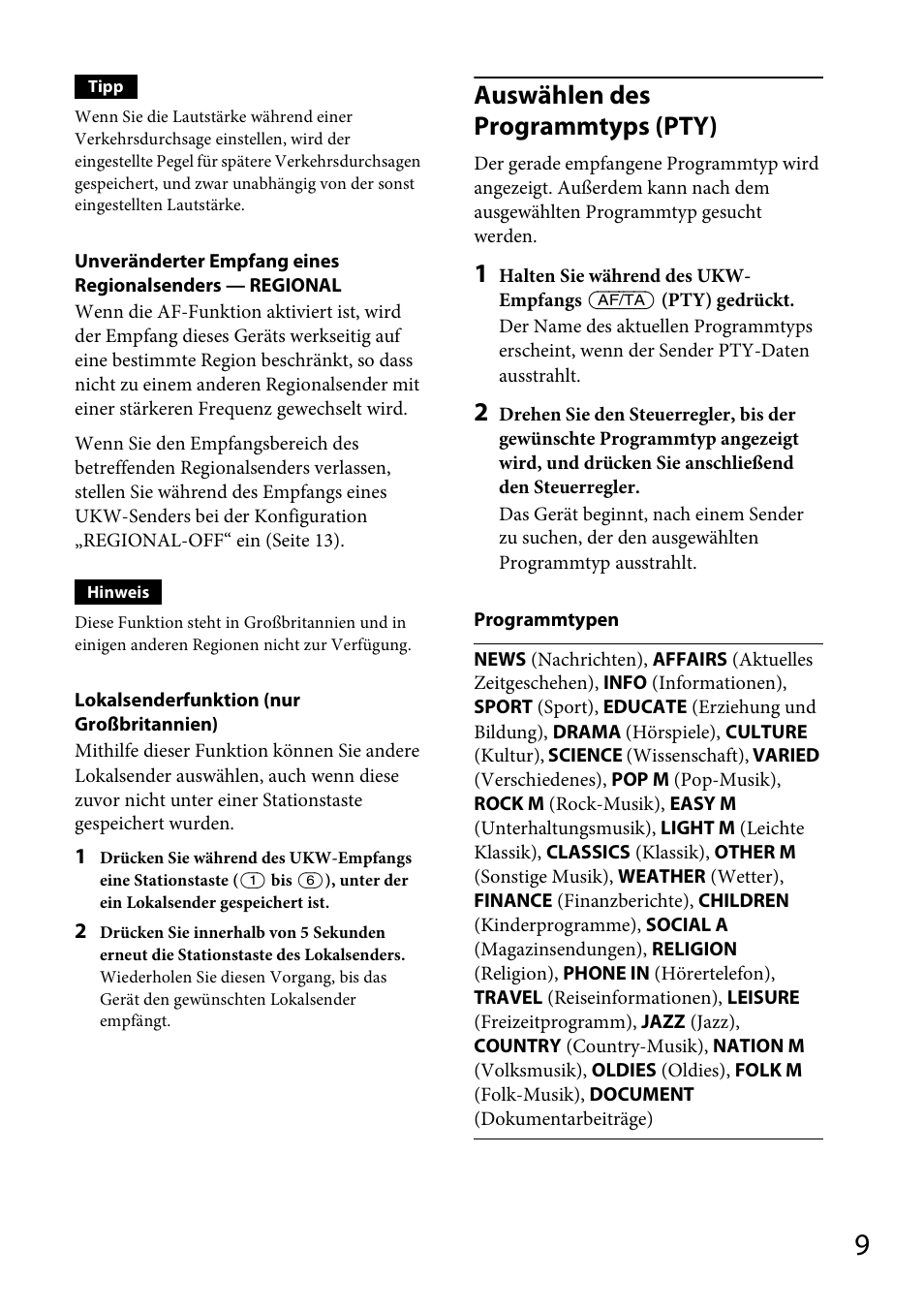 Auswählen des programmtyps (pty) | Sony CDX-GT264MP User Manual | Page 27 / 100