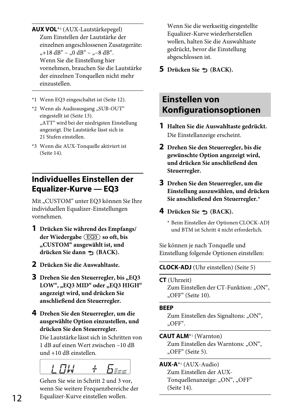 Einstellen von konfigurationsoptionen, Individuelles einstellen der equalizer-kurve — eq3 | Sony CDX-GT264MP User Manual | Page 30 / 100