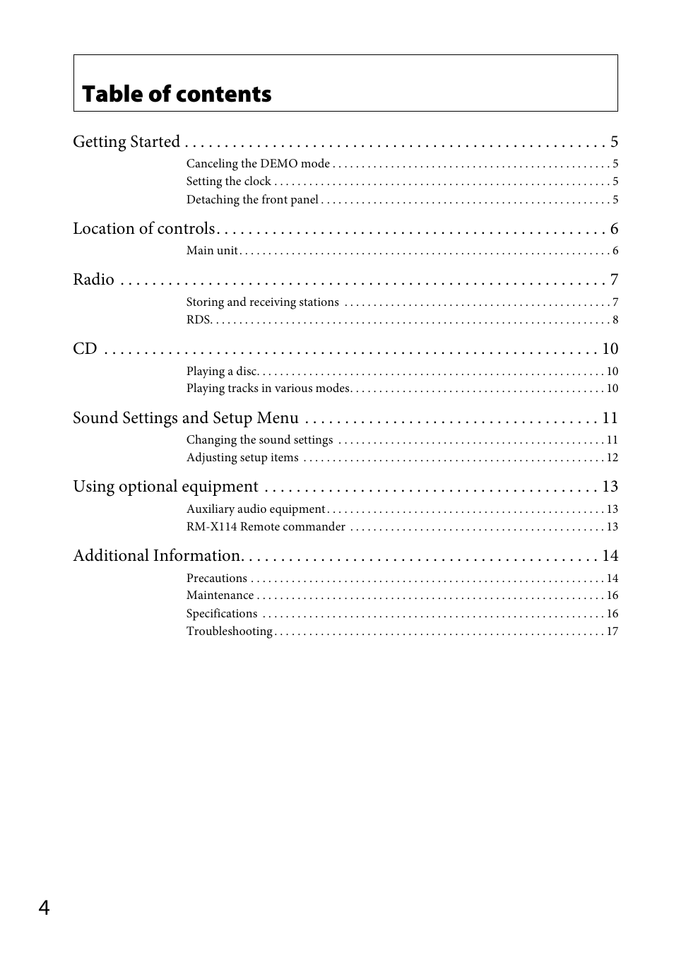 Sony CDX-GT264MP User Manual | Page 4 / 100