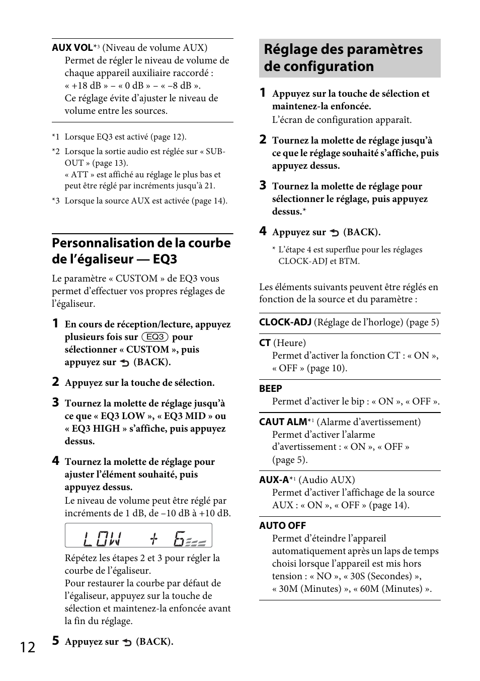 Réglage des paramètres de configuration, Personnalisation de la courbe de l’égaliseur — eq3 | Sony CDX-GT264MP User Manual | Page 50 / 100