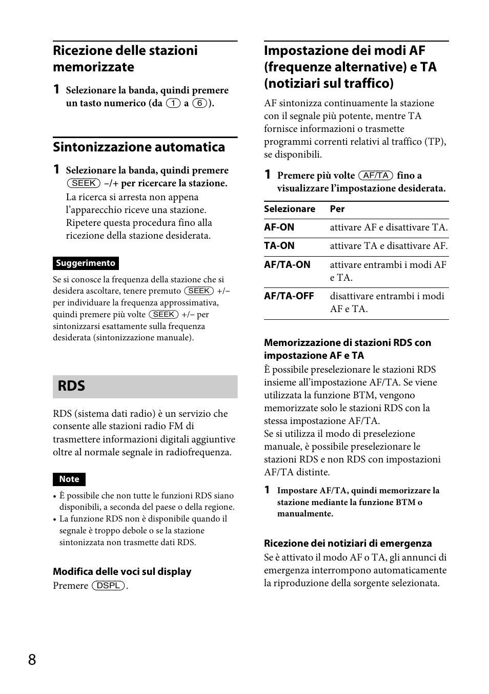 Sintonizzazione automatica 1 | Sony CDX-GT264MP User Manual | Page 66 / 100