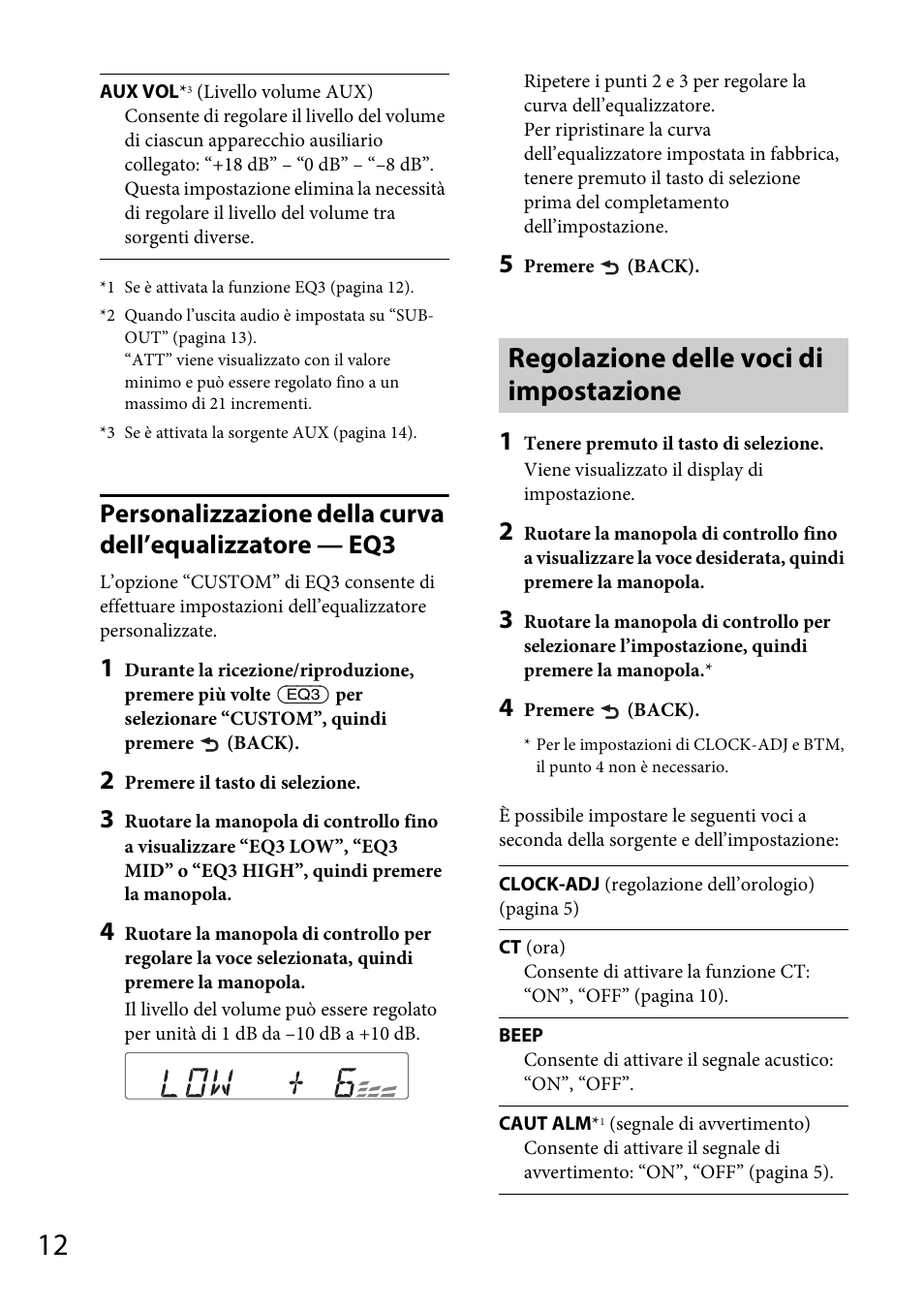 Regolazione delle voci di impostazione | Sony CDX-GT264MP User Manual | Page 70 / 100