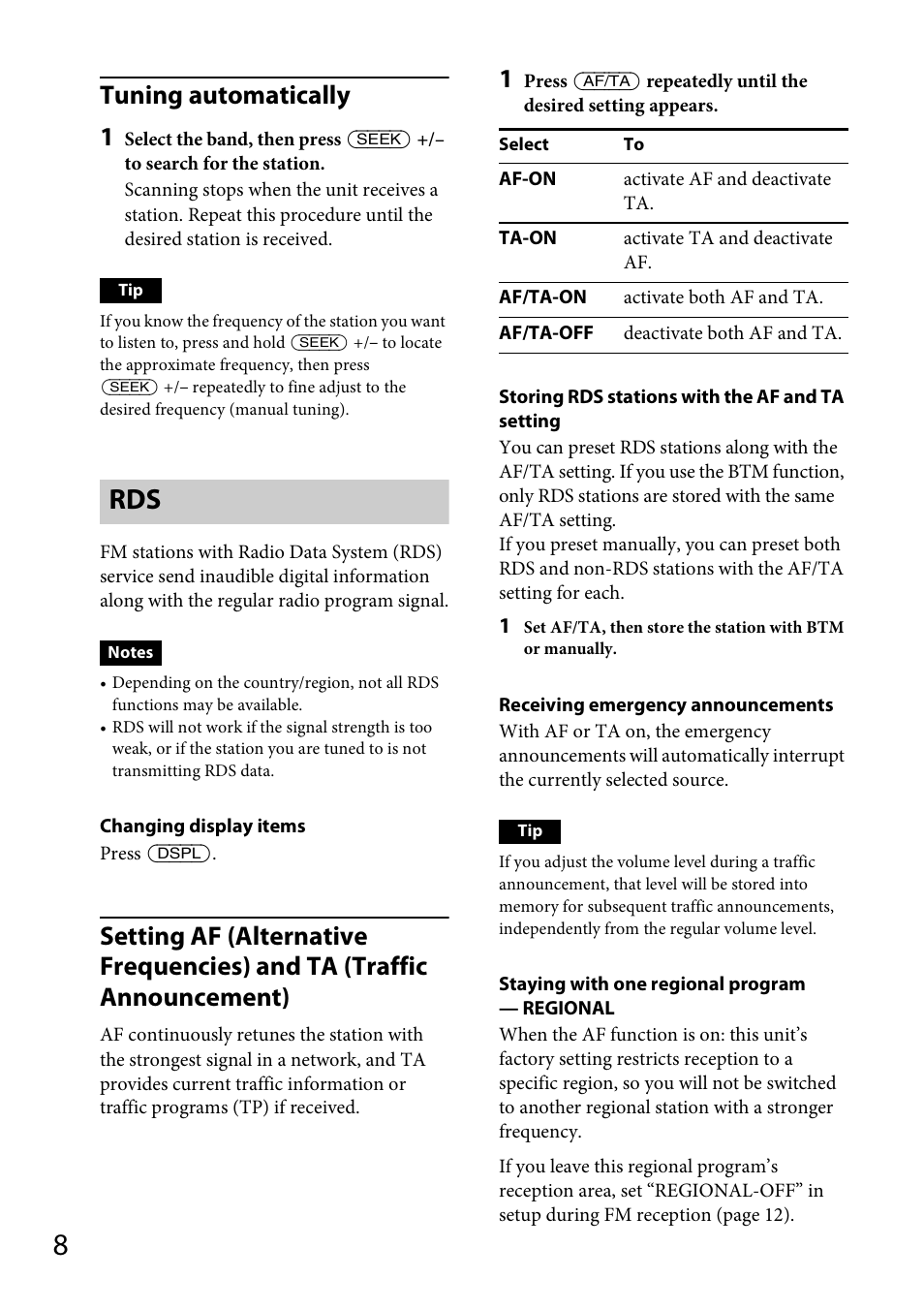 Tuning automatically 1 | Sony CDX-GT264MP User Manual | Page 8 / 100
