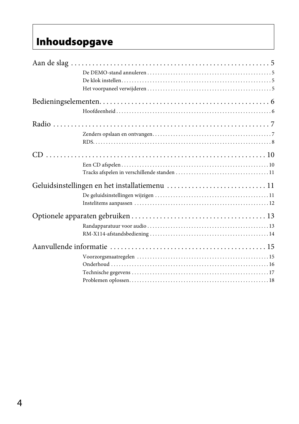 Inhoudsopgave | Sony CDX-GT264MP User Manual | Page 82 / 100