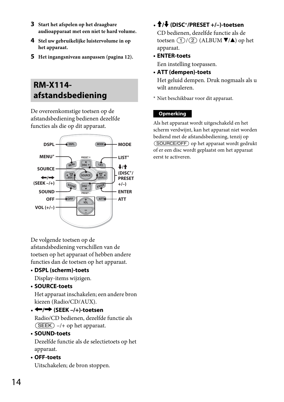 Rm-x114- afstandsbediening, Rm-x114-afstandsbediening | Sony CDX-GT264MP User Manual | Page 92 / 100