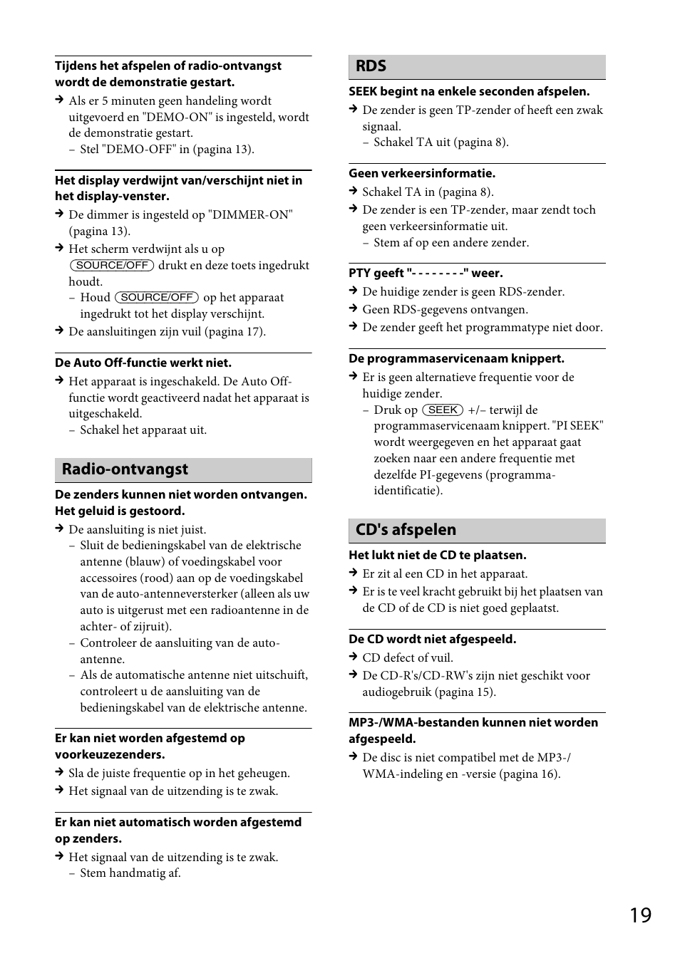 Radio-ontvangst, Cd's afspelen | Sony CDX-GT264MP User Manual | Page 97 / 100
