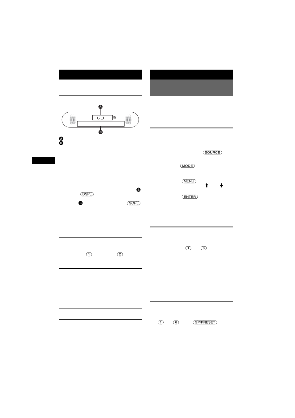 Informationen im display, Repeat und shuffle play, Radio | Speichern und empfangen von sendern, Automatisches speichern von sendern - btm, Manuelles speichern von sendern, Einstellen gespeicherter sender, Informationen im display repeat und shuffle play, Automatisches speichern von sendern, Ep 8 | Sony CDX-R6750 User Manual | Page 28 / 104