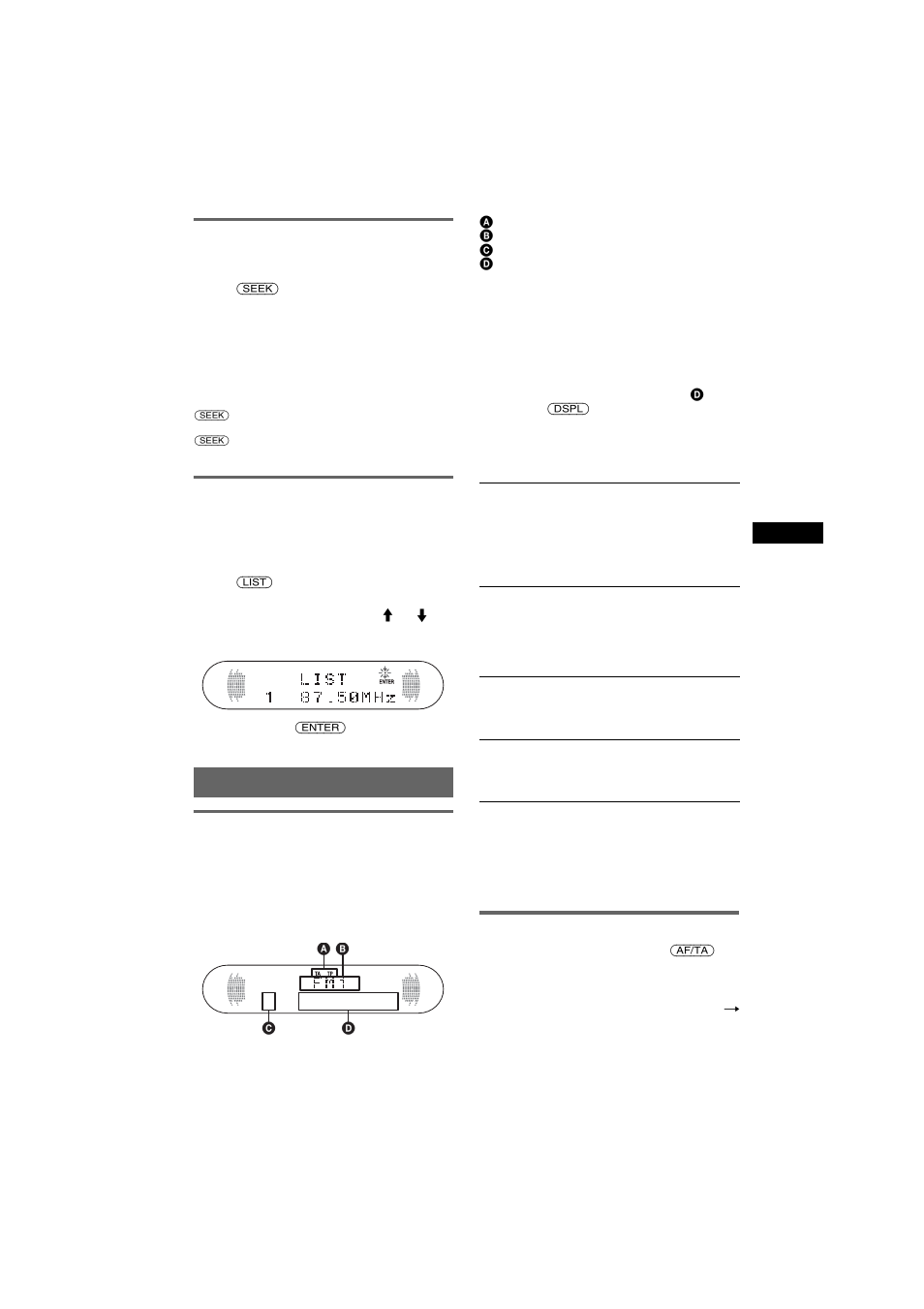 Recherche automatique des fréquences, Réception d’une station via une liste - list, Fonction rds | Aperçu, Réglages af et ta/tp, List, Aperçu réglages af et ta/tp | Sony CDX-R6750 User Manual | Page 51 / 104