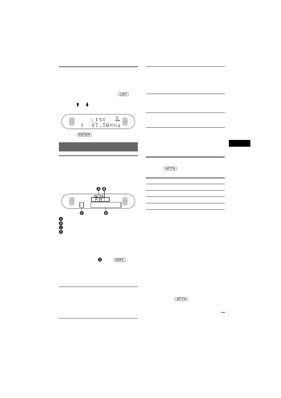 Receiving a station through a list - list, Overview, Setting af and ta/tp | Receiving a station through a list, List, Overview setting af and ta/tp, On 9 | Sony CDX-R6750 User Manual | Page 9 / 104