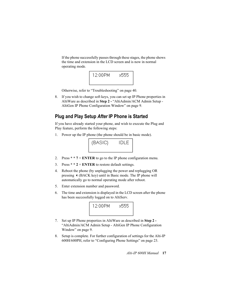 Plug and play setup after ip phone is started | AltiGen comm 600H User Manual | Page 27 / 69