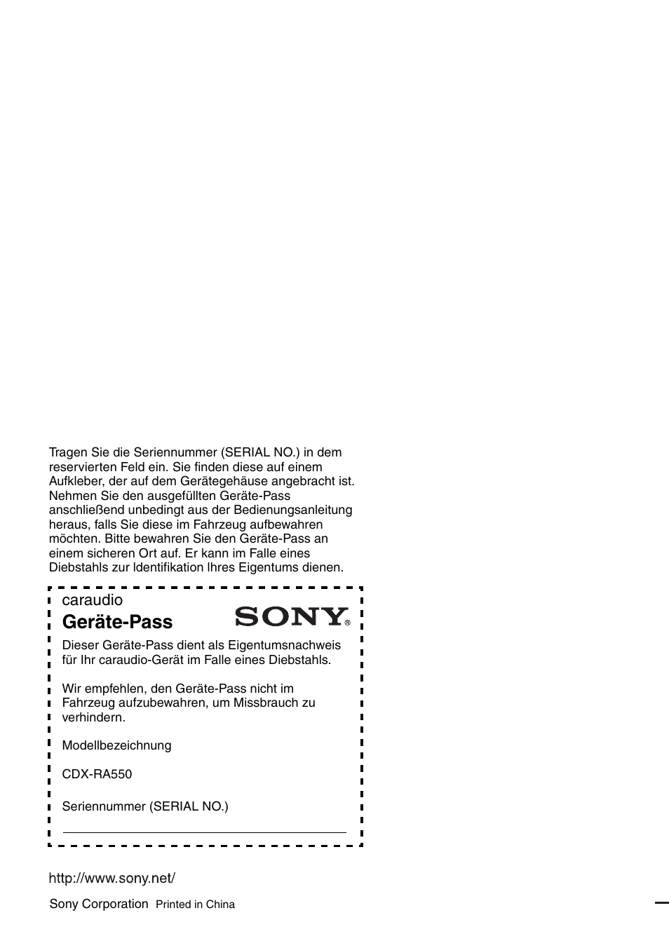 Geräte-pass | Sony CDX-RA550 User Manual | Page 100 / 100