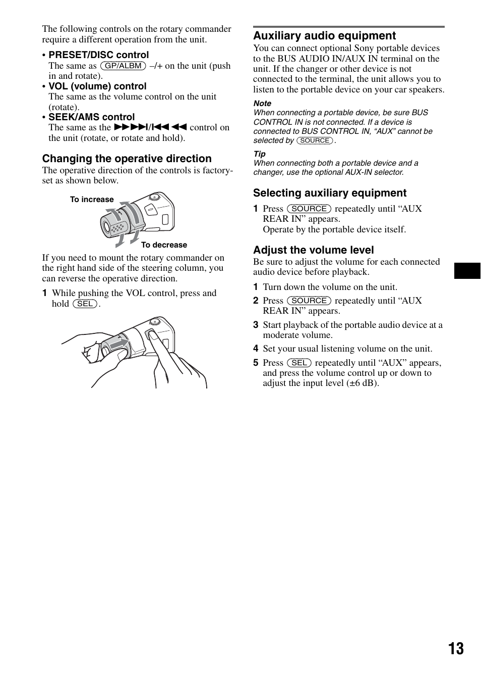 Auxiliary audio equipment | Sony CDX-RA550 User Manual | Page 13 / 100