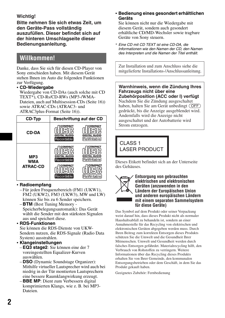 Willkommen | Sony CDX-RA550 User Manual | Page 20 / 100