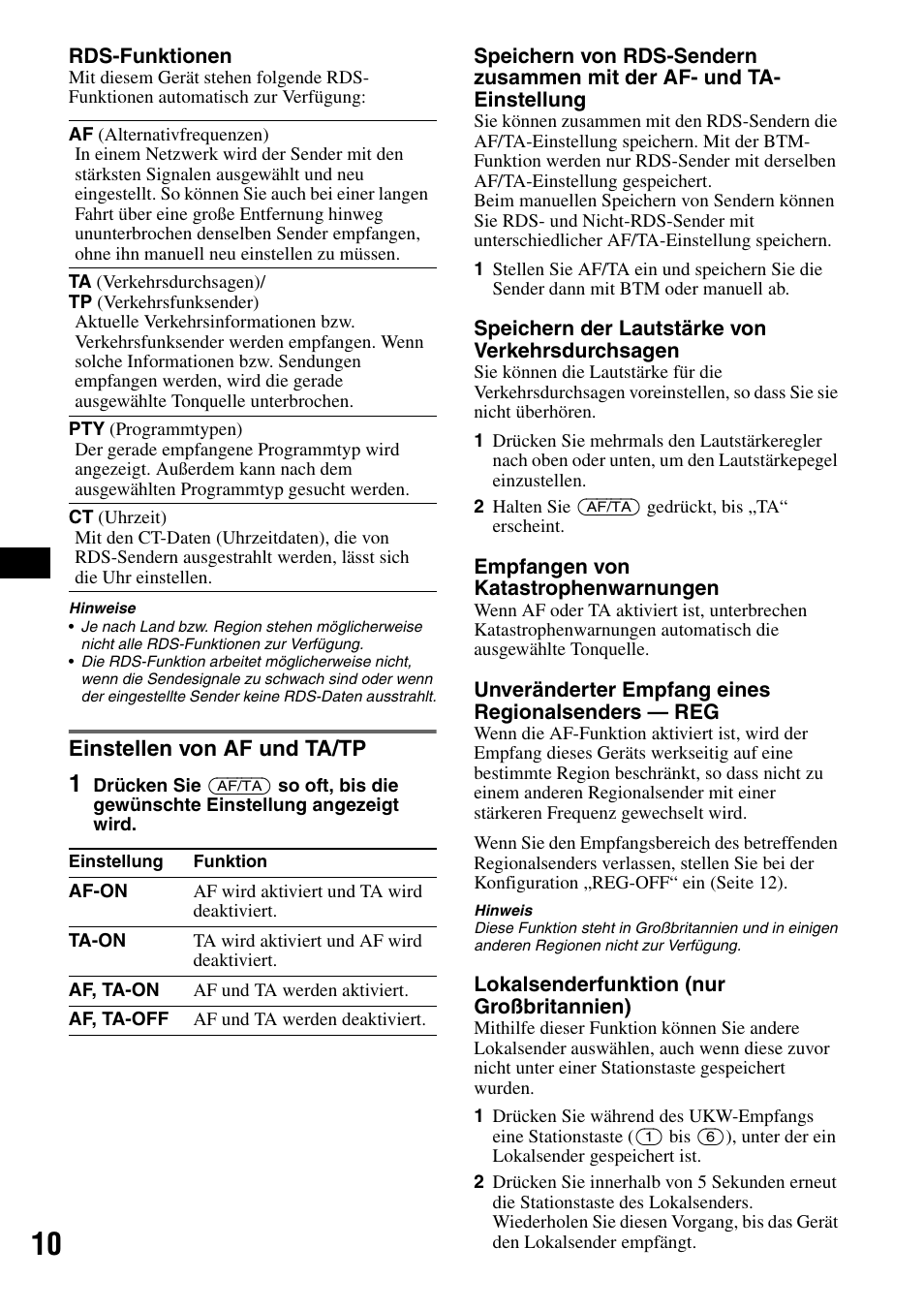 Einstellen von af und ta/tp | Sony CDX-RA550 User Manual | Page 28 / 100