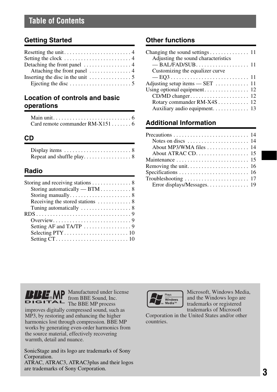 Sony CDX-RA550 User Manual | Page 3 / 100