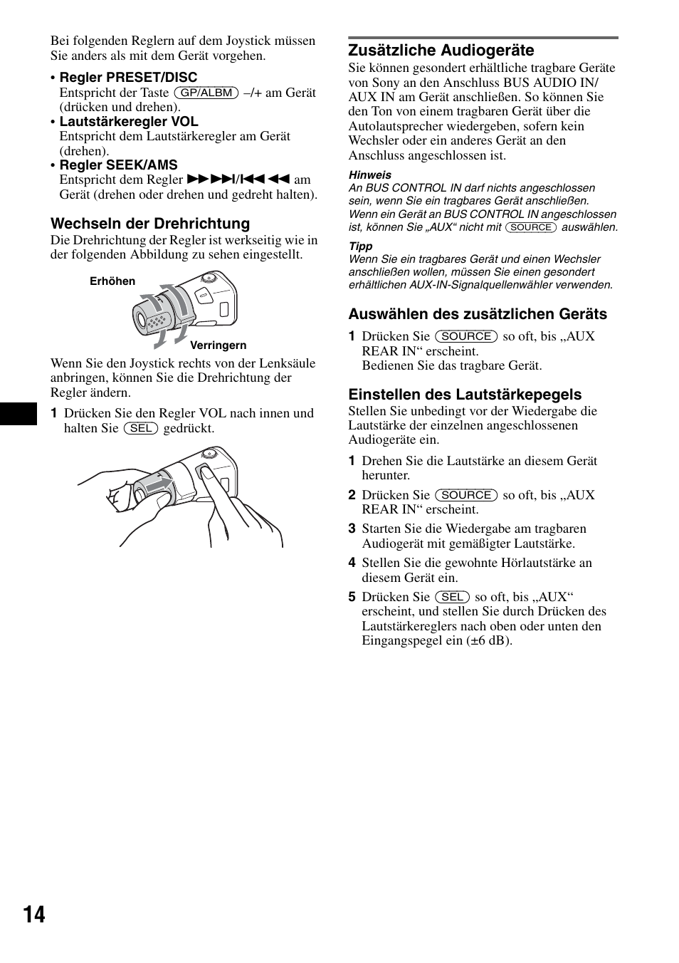 Zusätzliche audiogeräte, T ist (seite 14, Seite 14) | Sony CDX-RA550 User Manual | Page 32 / 100