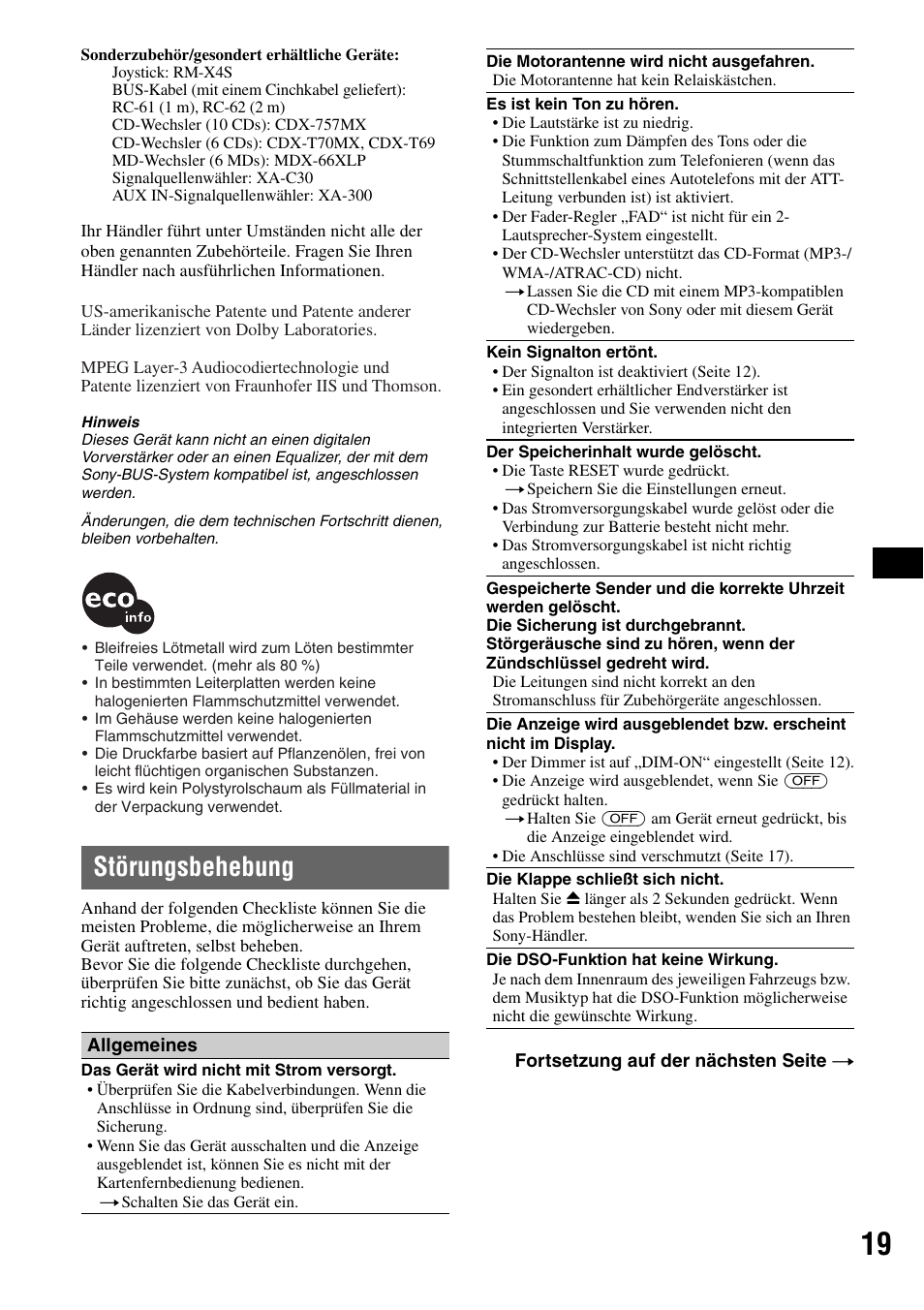 Störungsbehebung | Sony CDX-RA550 User Manual | Page 37 / 100