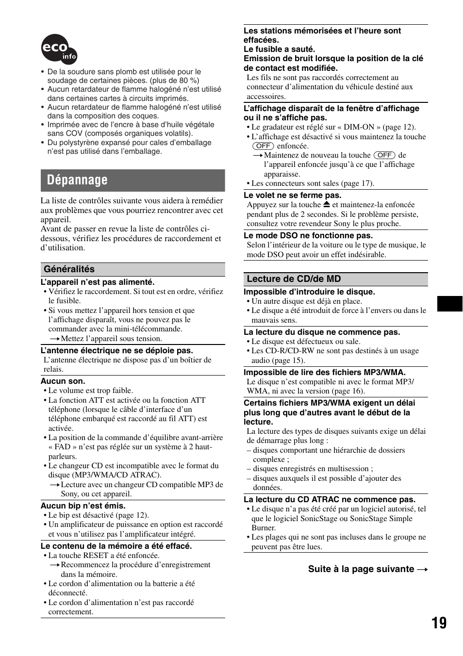 Dépannage | Sony CDX-RA550 User Manual | Page 57 / 100