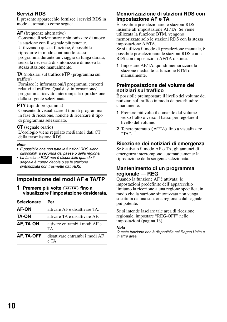 Impostazione dei modi af e ta/tp | Sony CDX-RA550 User Manual | Page 68 / 100