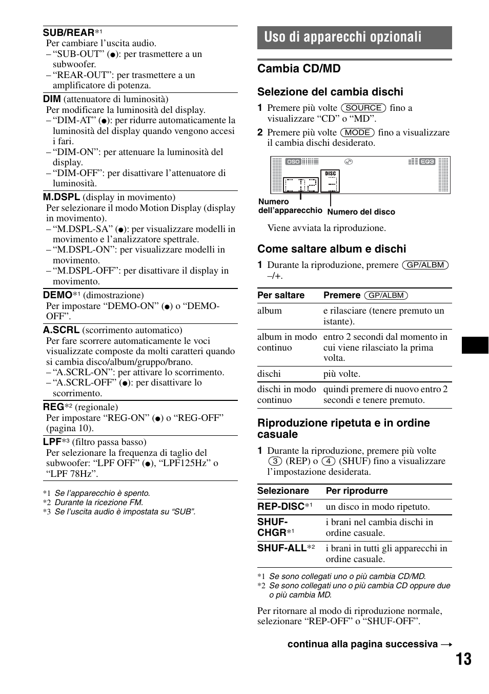 Uso di apparecchi opzionali, Cambia cd/md | Sony CDX-RA550 User Manual | Page 71 / 100