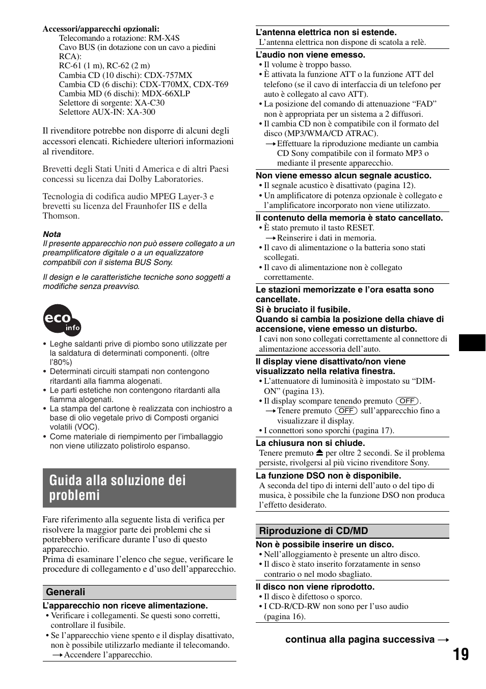 Guida alla soluzione dei problemi | Sony CDX-RA550 User Manual | Page 77 / 100