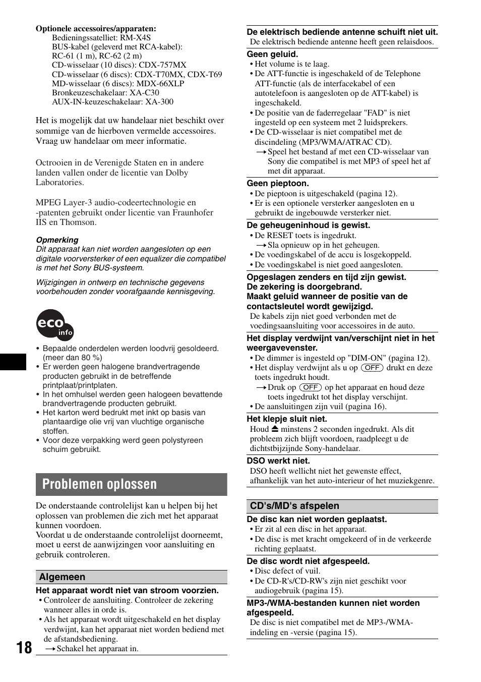Problemen oplossen | Sony CDX-RA550 User Manual | Page 96 / 100