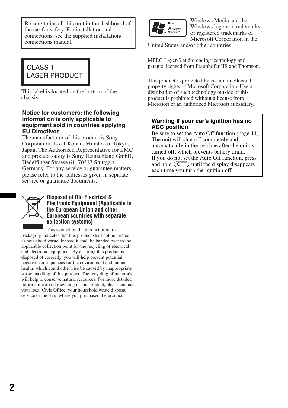 Sony CDX-GT29 User Manual | Page 2 / 92