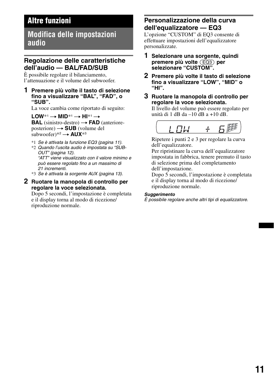 Altre funzioni, Modifica delle impostazioni audio, Altre funzioni modifica delle impostazioni audio | Sony CDX-GT29 User Manual | Page 63 / 92
