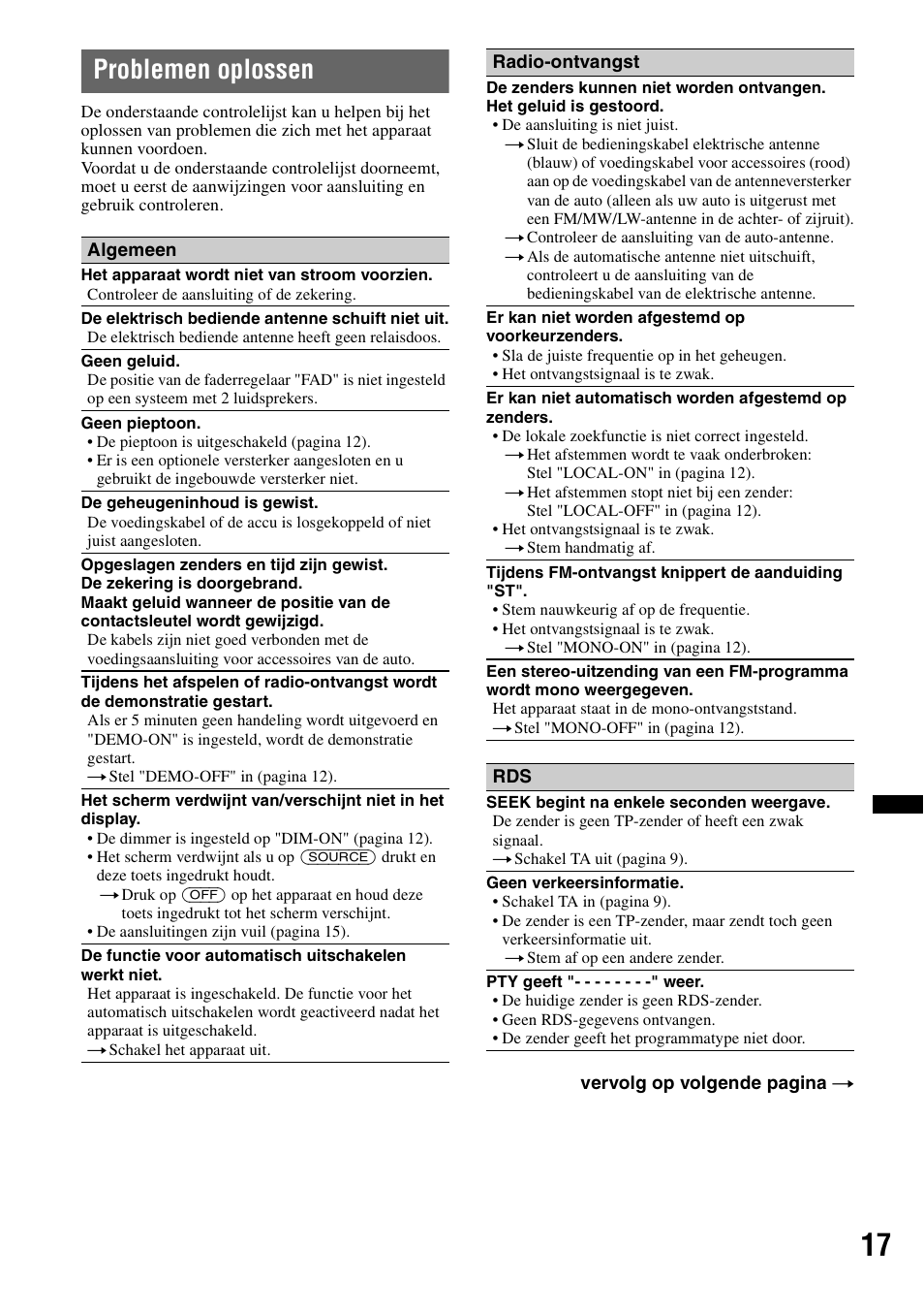 Problemen oplossen | Sony CDX-GT29 User Manual | Page 87 / 92