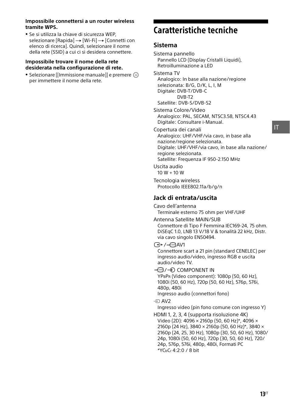 Caratteristiche tecniche | Sony KD-49X8505B User Manual | Page 109 / 328