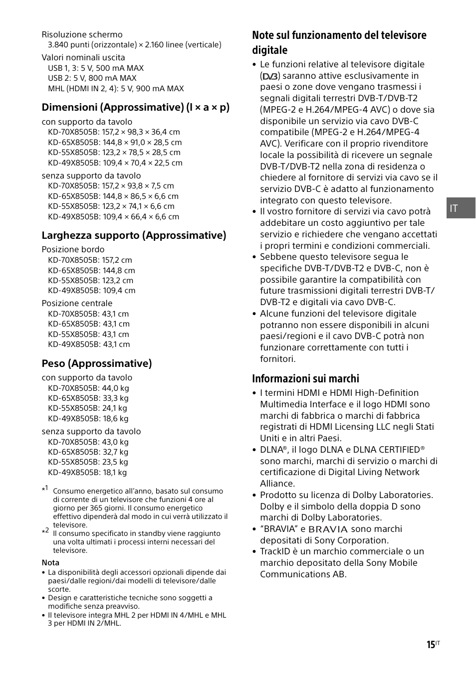 Informazioni sui marchi | Sony KD-49X8505B User Manual | Page 111 / 328