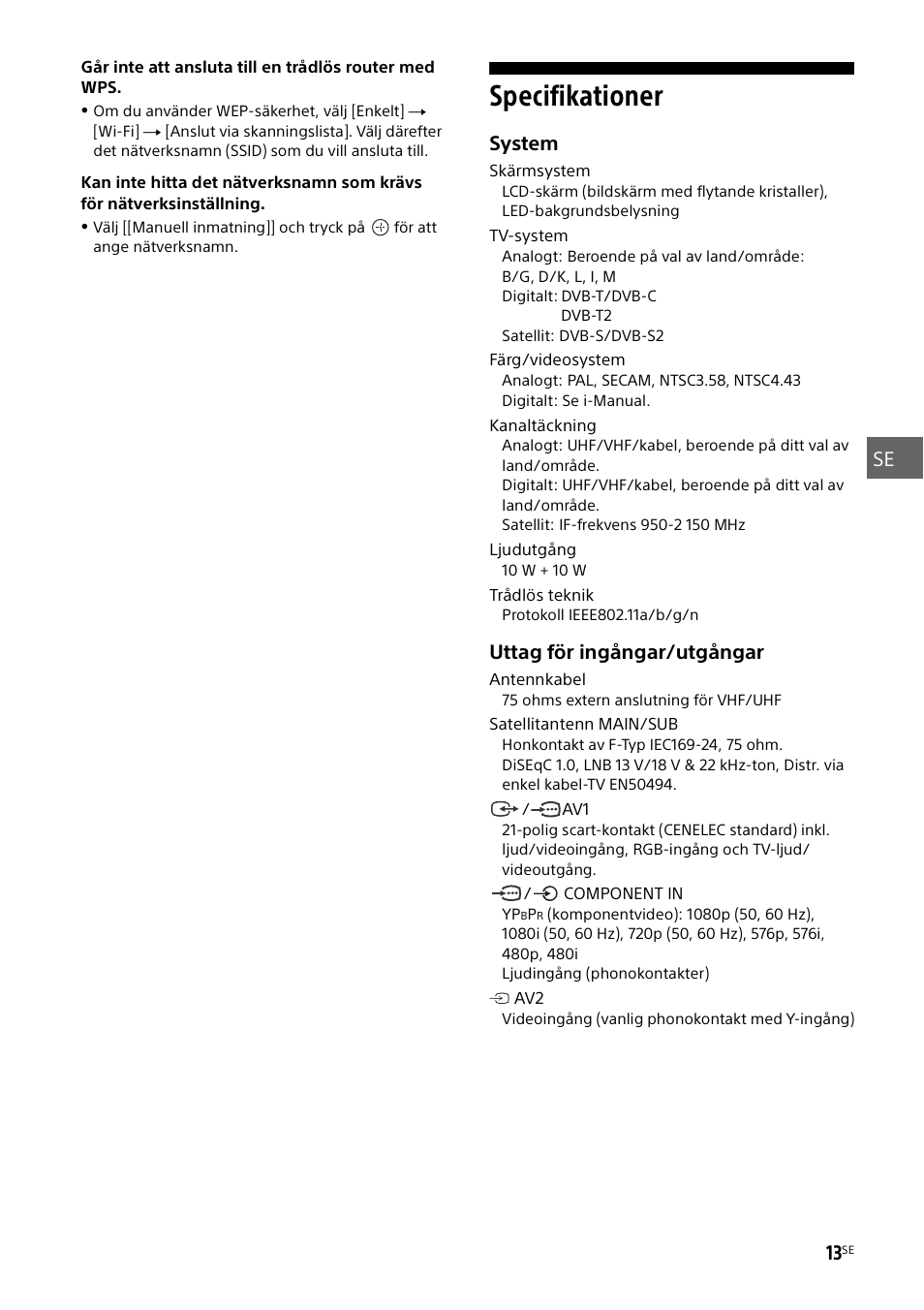 Specifikationer | Sony KD-49X8505B User Manual | Page 125 / 328