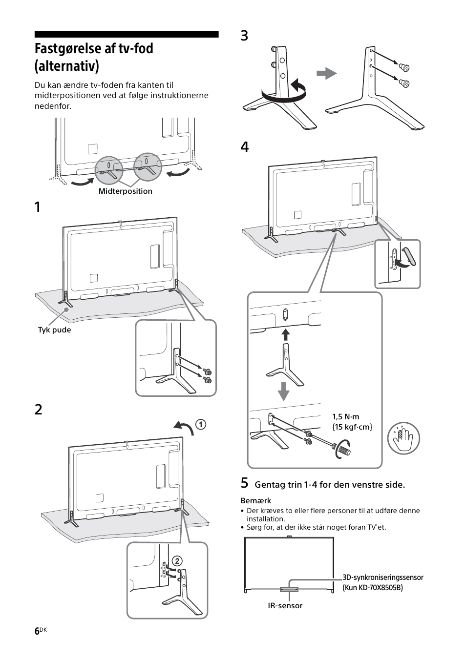Fastgørelse af tv-fod (alternativ) | Sony KD-49X8505B User Manual | Page 134 / 328