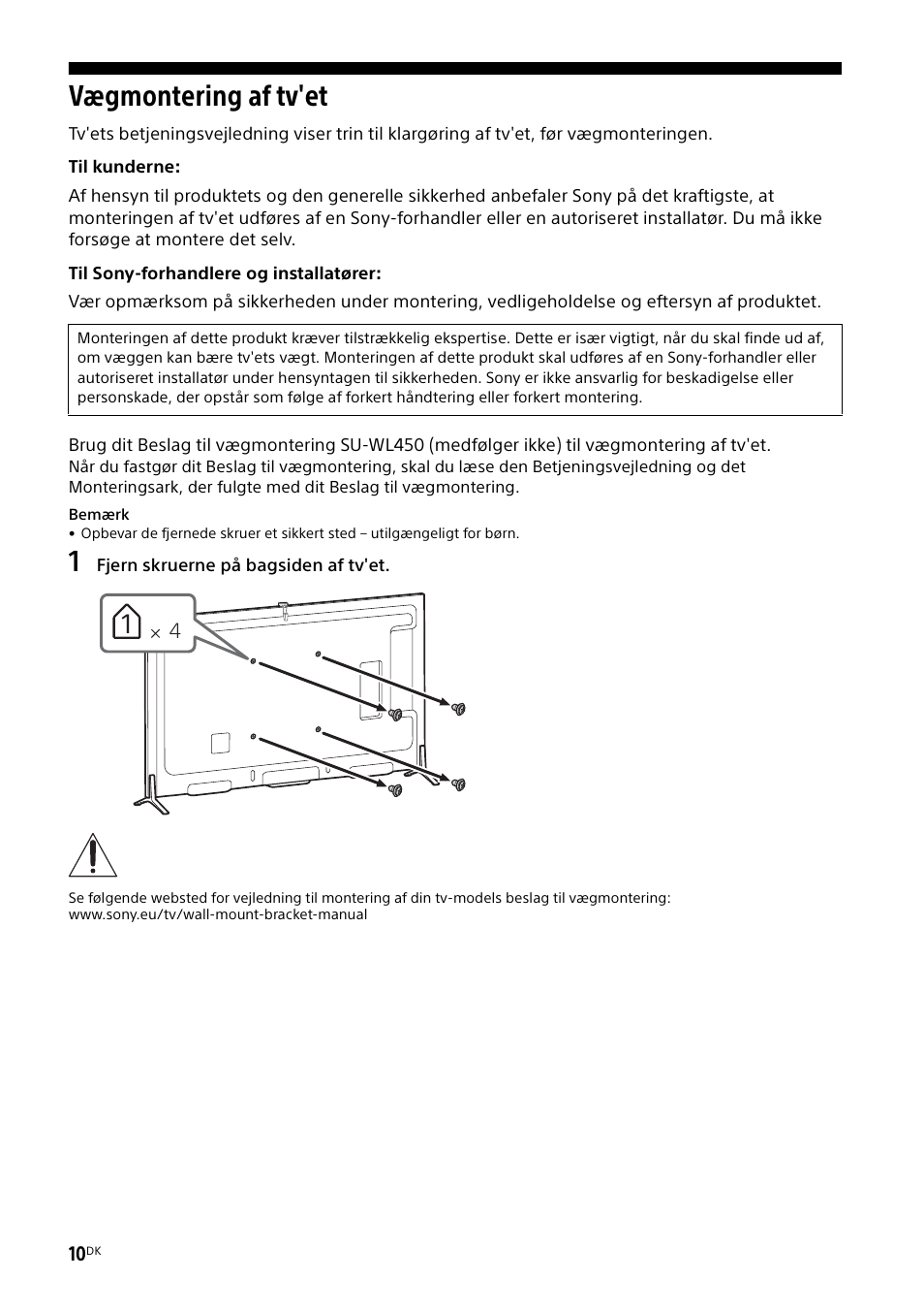 Vægmontering af tv'et | Sony KD-49X8505B User Manual | Page 138 / 328