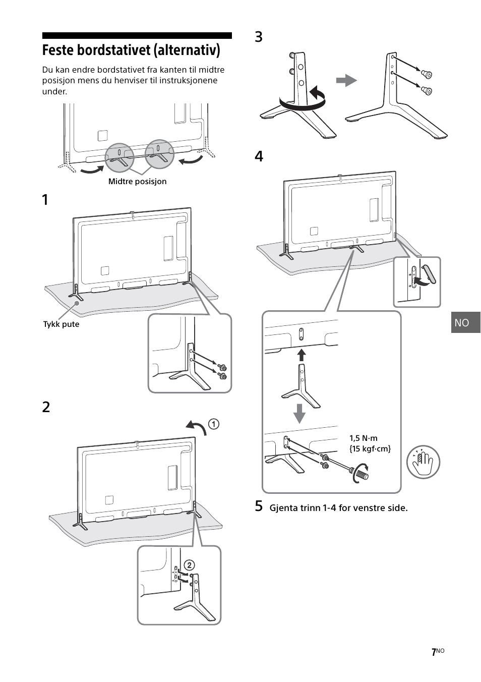 Feste bordstativet (alternativ) | Sony KD-49X8505B User Manual | Page 163 / 328