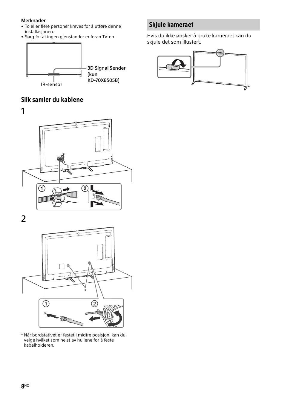 Skjule kameraet | Sony KD-49X8505B User Manual | Page 164 / 328
