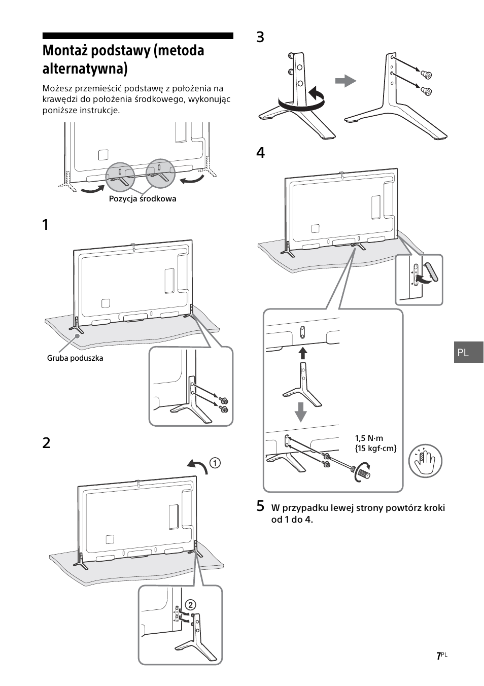 Montaż podstawy (metoda alternatywna) | Sony KD-49X8505B User Manual | Page 179 / 328