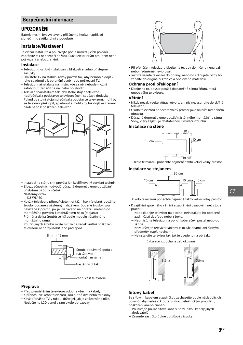 Bezpečnostní informace, Bezpečnostní, Informace | Instalace/nastavení | Sony KD-49X8505B User Manual | Page 191 / 328