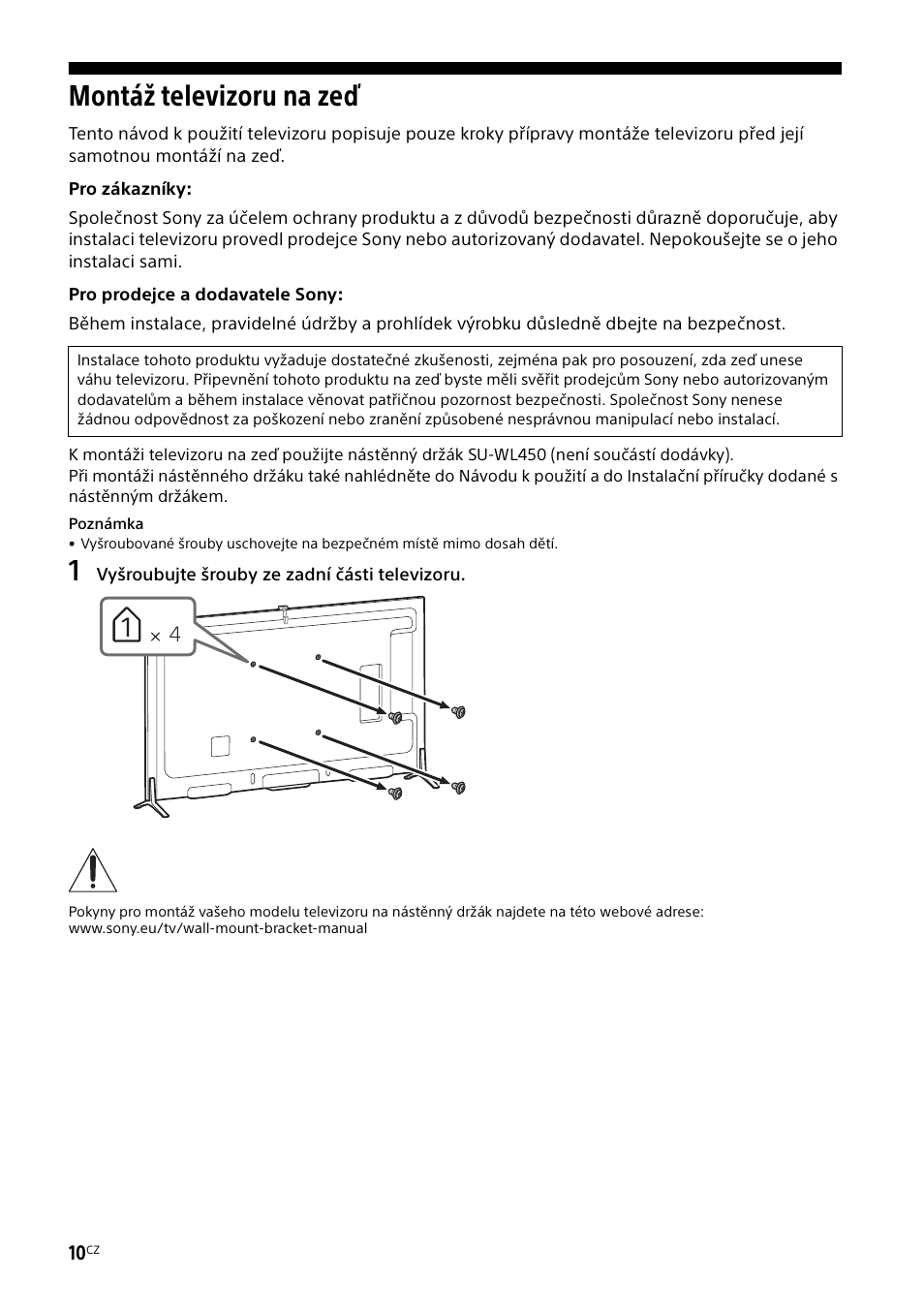 Montáž televizoru na zeď | Sony KD-49X8505B User Manual | Page 198 / 328