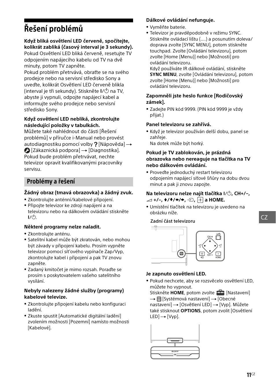 Řešení problémů, Problémy a řešení | Sony KD-49X8505B User Manual | Page 199 / 328