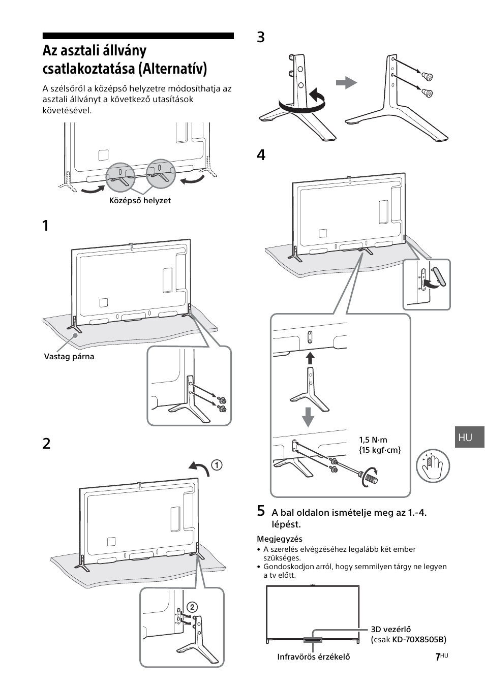Az asztali állvány csatlakoztatása (alternatív) | Sony KD-49X8505B User Manual | Page 223 / 328