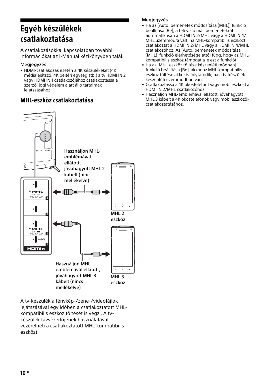 Egyéb készülékek csatlakoztatása, Mhl-eszköz csatlakoztatása | Sony KD-49X8505B User Manual | Page 226 / 328