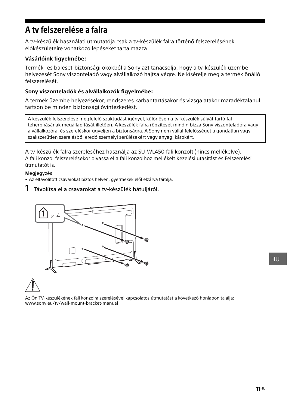 A tv felszerelése a falra | Sony KD-49X8505B User Manual | Page 227 / 328