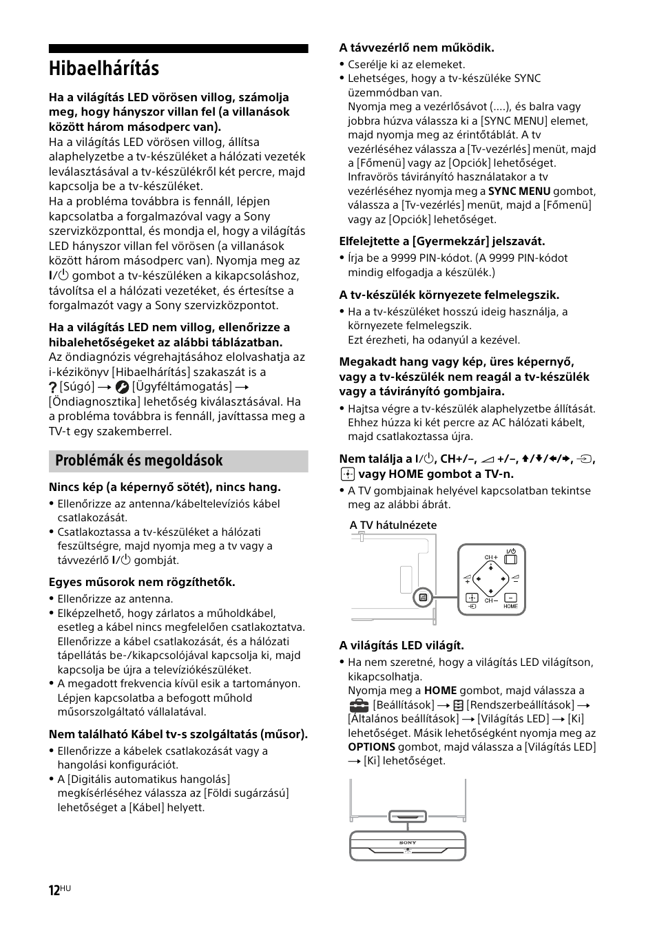 Hibaelhárítás, Problémák és megoldások | Sony KD-49X8505B User Manual | Page 228 / 328