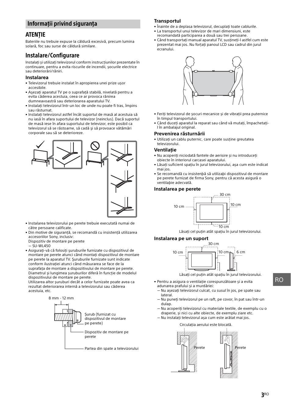 Informaţii privind siguranţa, A „informaţii privind, Siguranţa | Ro 3, Atenţie, Instalare/configurare | Sony KD-49X8505B User Manual | Page 235 / 328