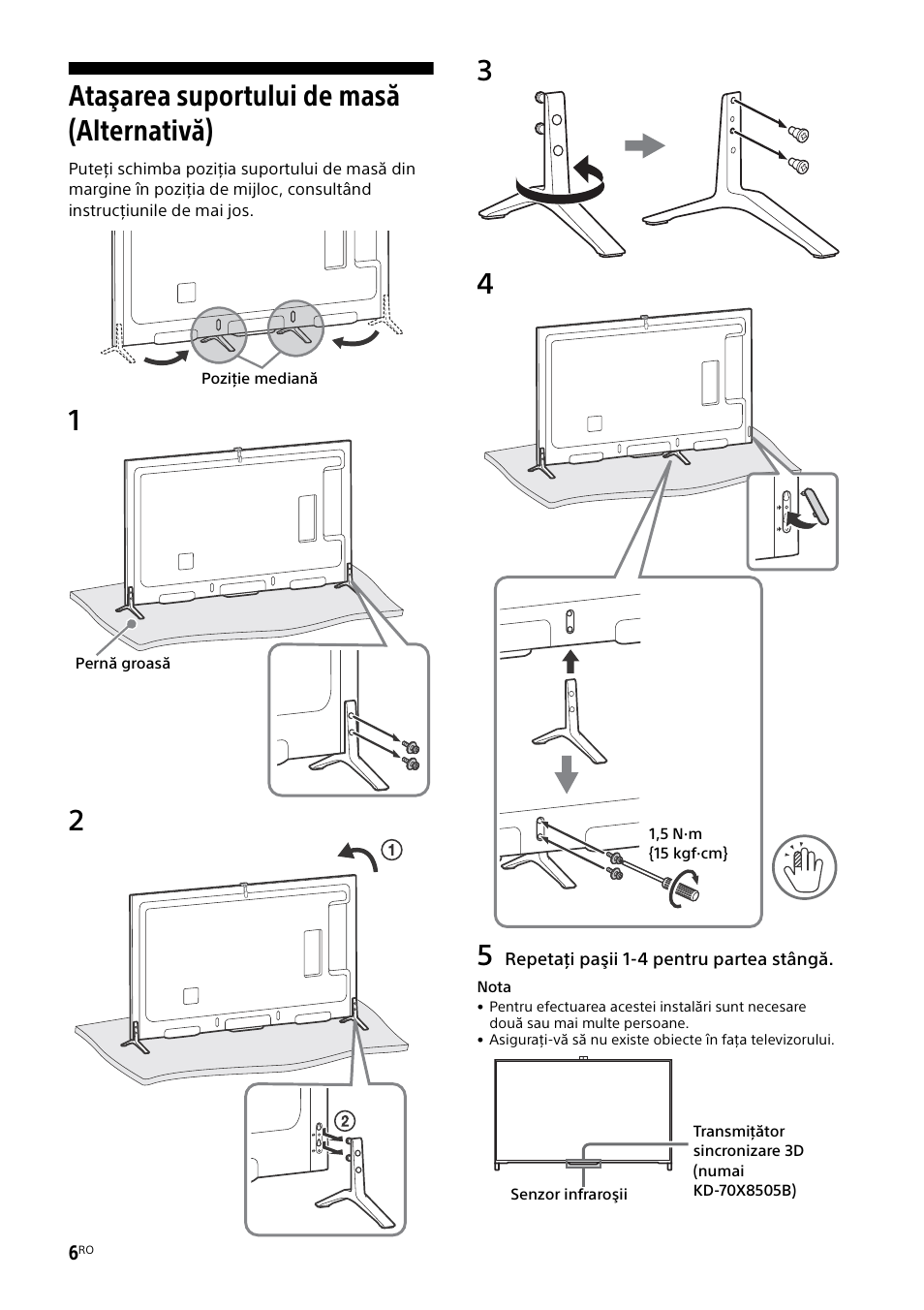 Ataşarea suportului de masă (alternativă) | Sony KD-49X8505B User Manual | Page 238 / 328