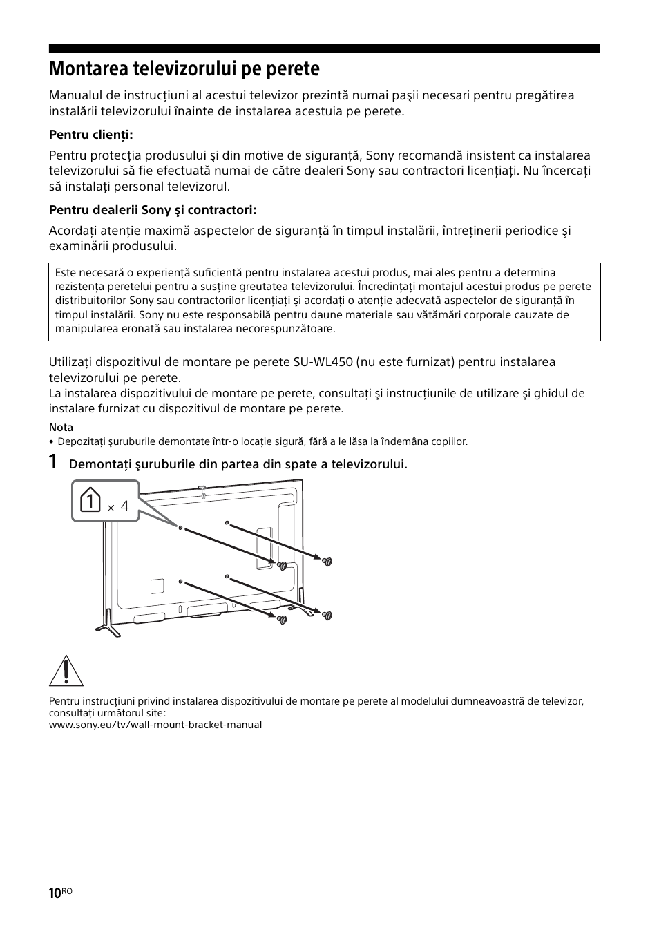 Montarea televizorului pe perete | Sony KD-49X8505B User Manual | Page 242 / 328